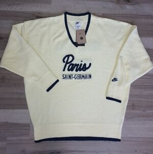 Nike x Paris Saint-Germain PSG Tech Pack Sz L Mens Ivory Navy Knit Sweater New